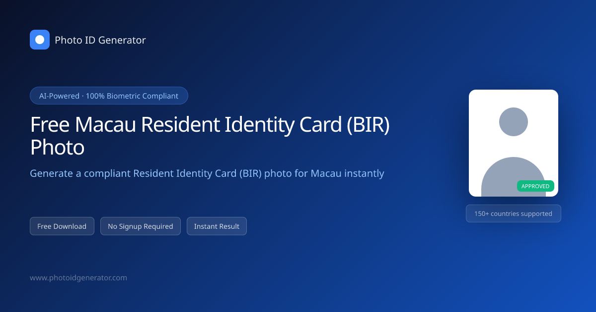 Free Macau Resident Identity Card (BIR) Photo Generator